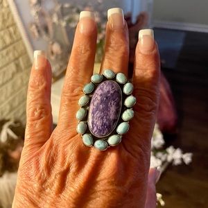 Sterling silver purple turquoise and Larimar ring
